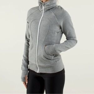 Lululemon Calm &Cozy Jacket Heathered Medium Grey/white Women’s Sz 6 ZipUp Scuba